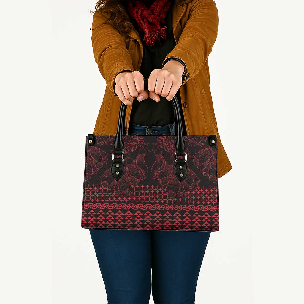 Red Taniko Kowhaiwhai Tukutuku Motif Leather Bag - Polynesian Pride