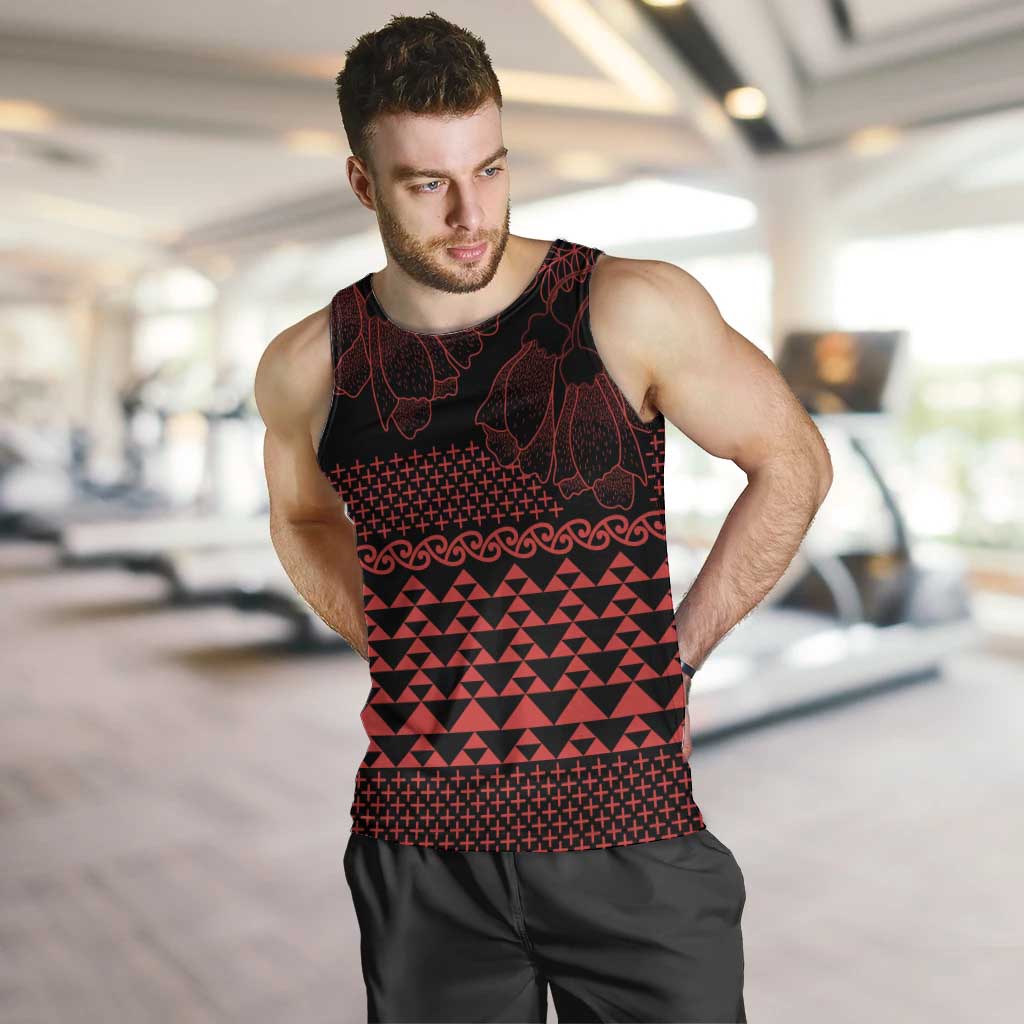 Red Taniko Kowhaiwhai Tukutuku Motif Men Tank Top LT9 Red - Polynesian Pride