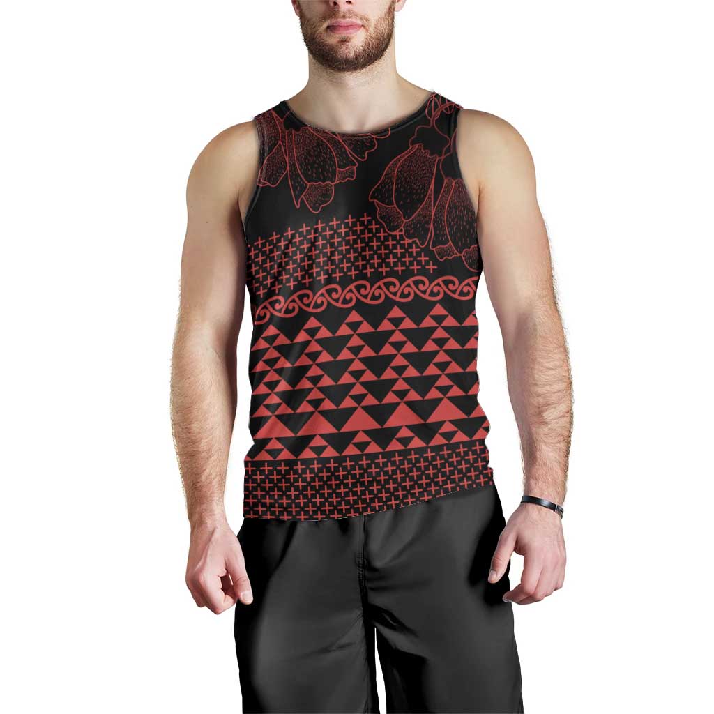 Red Taniko Kowhaiwhai Tukutuku Motif Men Tank Top LT9 - Polynesian Pride