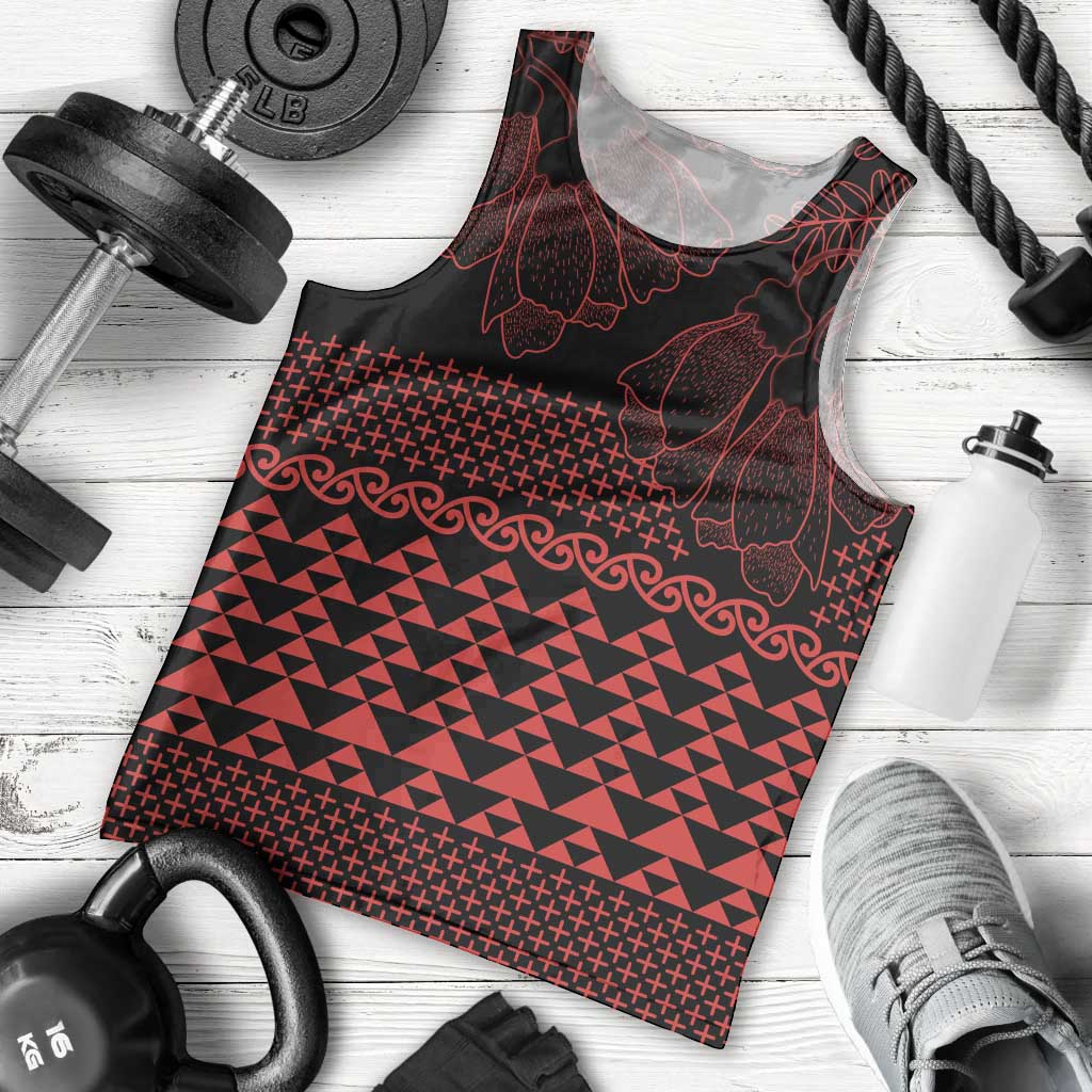 Red Taniko Kowhaiwhai Tukutuku Motif Men Tank Top LT9 - Polynesian Pride