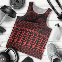 Red Taniko Kowhaiwhai Tukutuku Motif Men Tank Top LT9 - Polynesian Pride