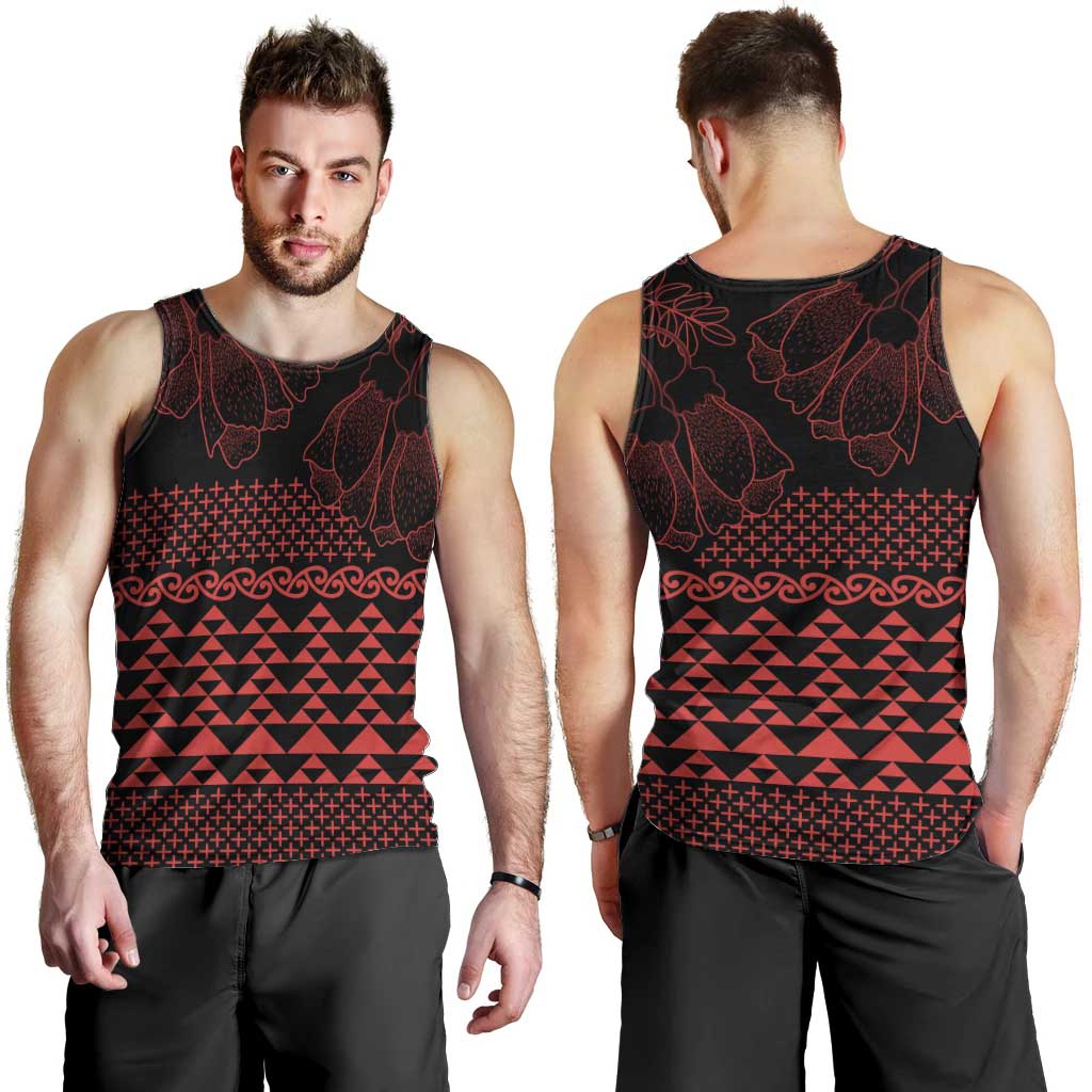 Red Taniko Kowhaiwhai Tukutuku Motif Men Tank Top LT9 - Polynesian Pride
