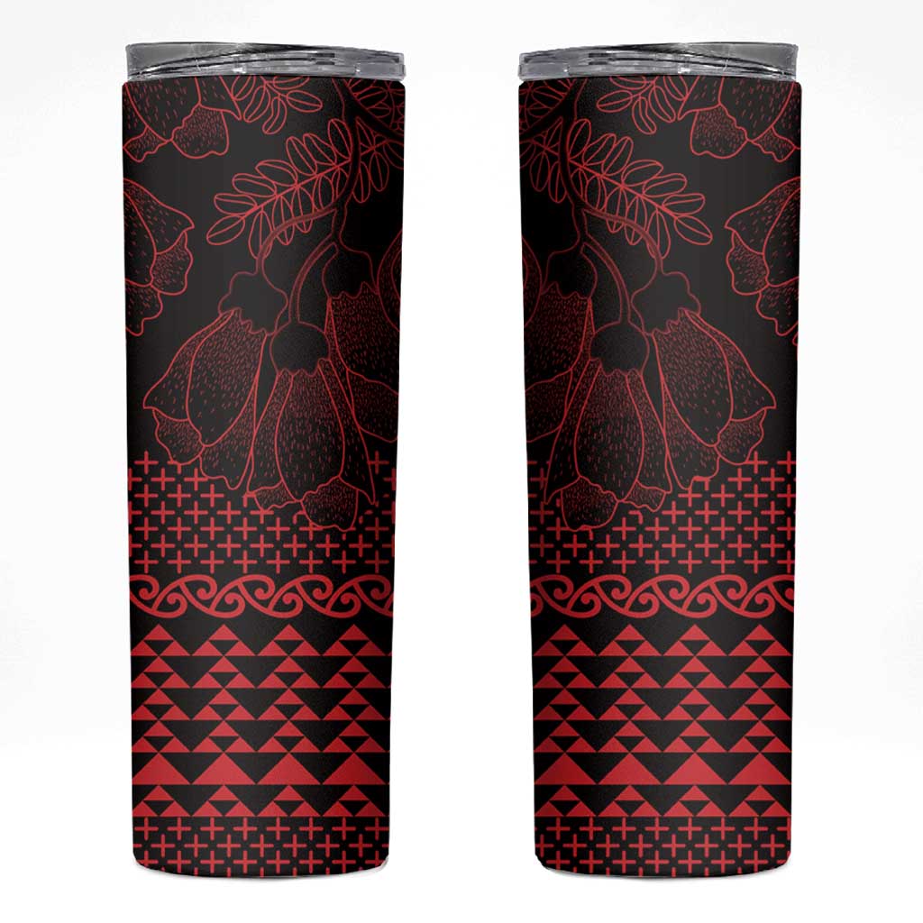 Red Taniko Kowhaiwhai Tukutuku Motif Skinny Tumbler LT9 Red - Polynesian Pride