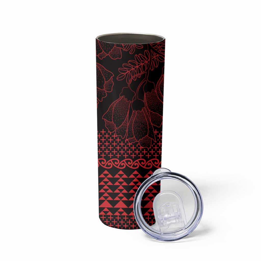 Red Taniko Kowhaiwhai Tukutuku Motif Skinny Tumbler LT9 - Polynesian Pride
