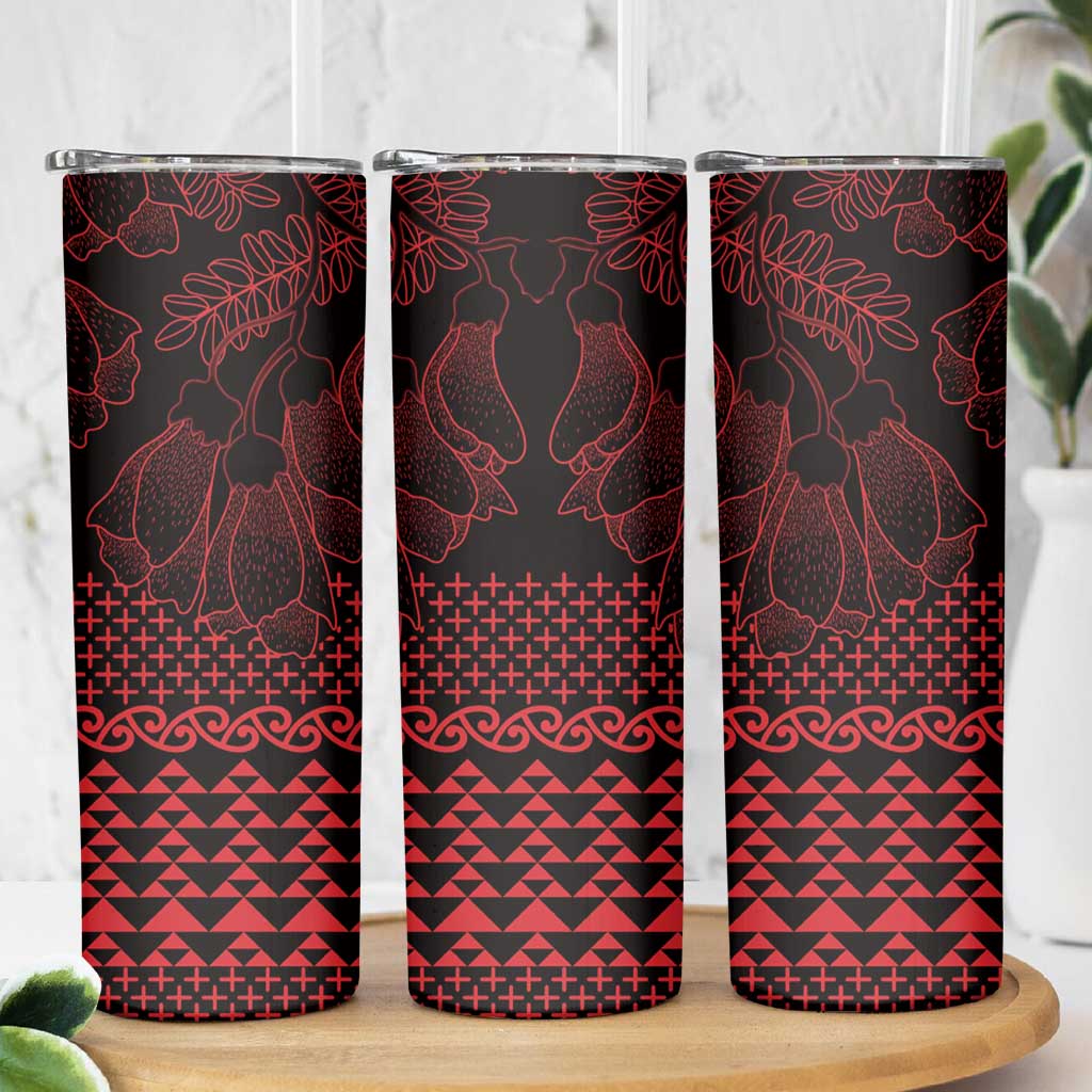 Red Taniko Kowhaiwhai Tukutuku Motif Skinny Tumbler LT9 - Polynesian Pride
