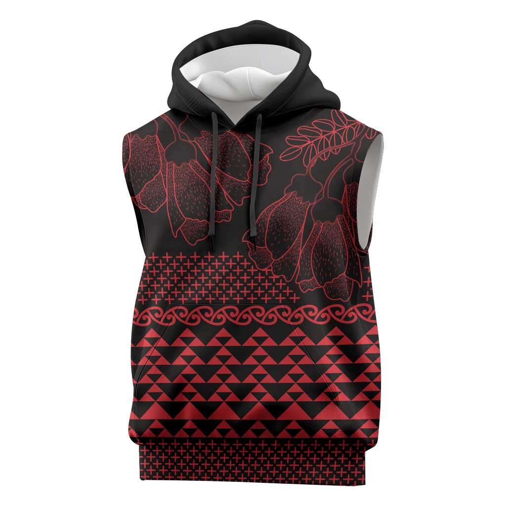 Red Taniko Kowhaiwhai Tukutuku Motif Sleeveless Hoodie LT9 Red - Polynesian Pride