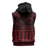 Red Taniko Kowhaiwhai Tukutuku Motif Sleeveless Hoodie - Polynesian Pride