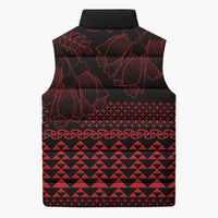 Red Taniko Kowhaiwhai Tukutuku Motif Sleeveless Puffer Jacket - Polynesian Pride