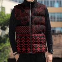 Red Taniko Kowhaiwhai Tukutuku Motif Sleeveless Puffer Jacket - Polynesian Pride