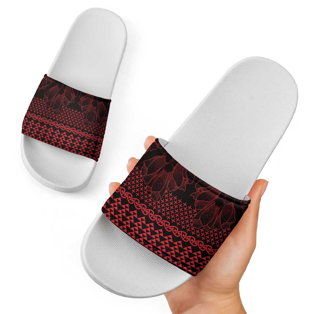 Red Taniko Kowhaiwhai Tukutuku Motif Slide Sandals - Polynesian Pride