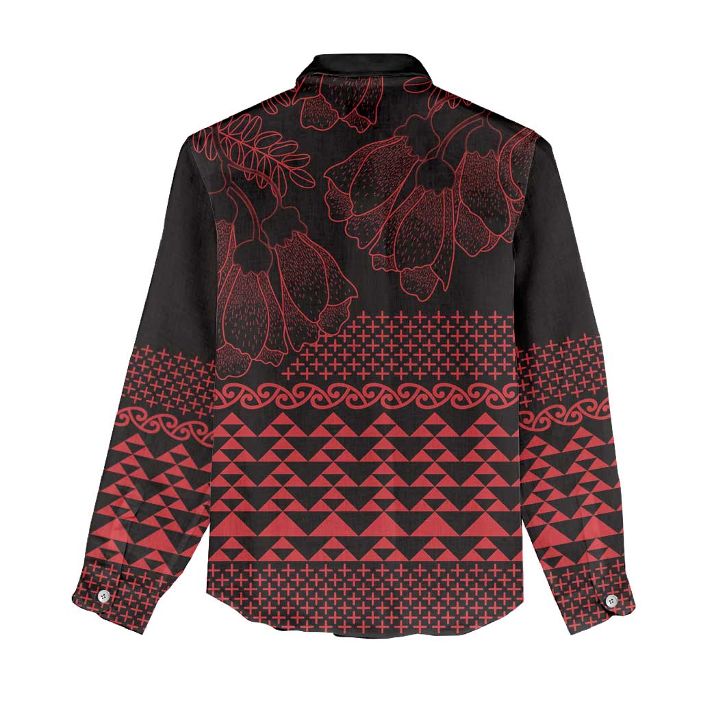 Red Taniko Kowhaiwhai Tukutuku Motif Women Casual Shirt LT9 - Polynesian Pride
