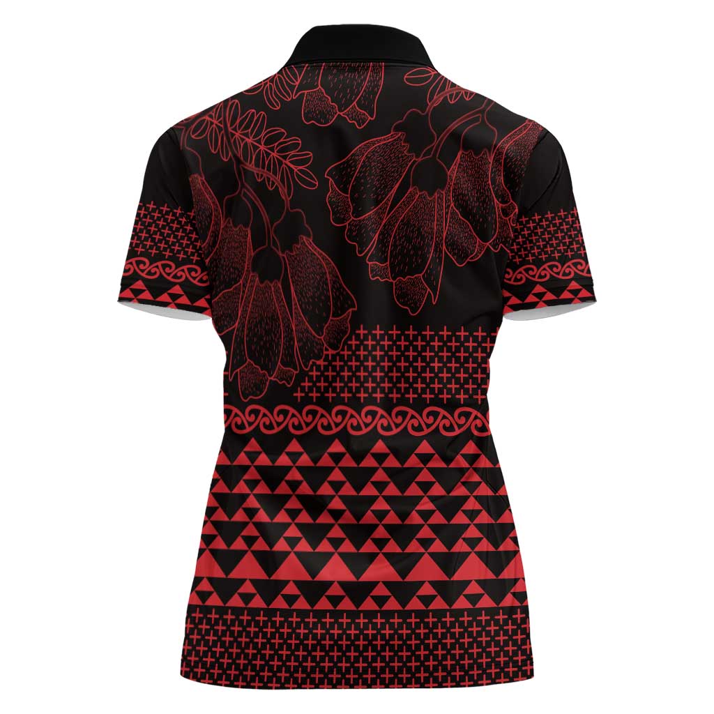 Red Taniko Kowhaiwhai Tukutuku Motif Women Polo Shirt LT9 - Polynesian Pride