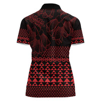 Red Taniko Kowhaiwhai Tukutuku Motif Women Polo Shirt LT9 - Polynesian Pride