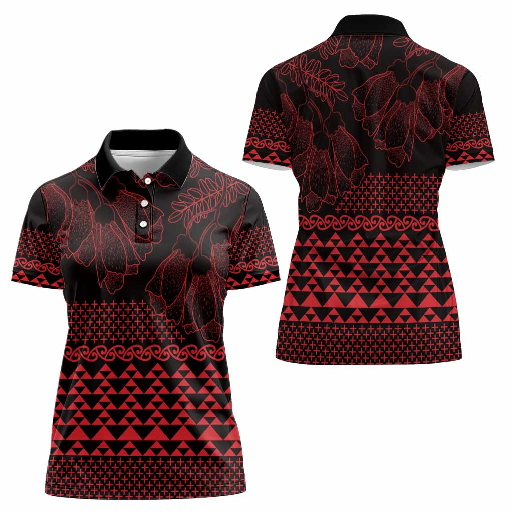 Red Taniko Kowhaiwhai Tukutuku Motif Women Polo Shirt LT9 - Polynesian Pride