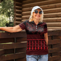 Red Taniko Kowhaiwhai Tukutuku Motif Women Polo Shirt LT9 - Polynesian Pride