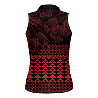 Red Taniko Kowhaiwhai Tukutuku Motif Women Sleeveless Polo Shirt LT9 - Polynesian Pride