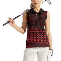Red Taniko Kowhaiwhai Tukutuku Motif Women Sleeveless Polo Shirt LT9 - Polynesian Pride