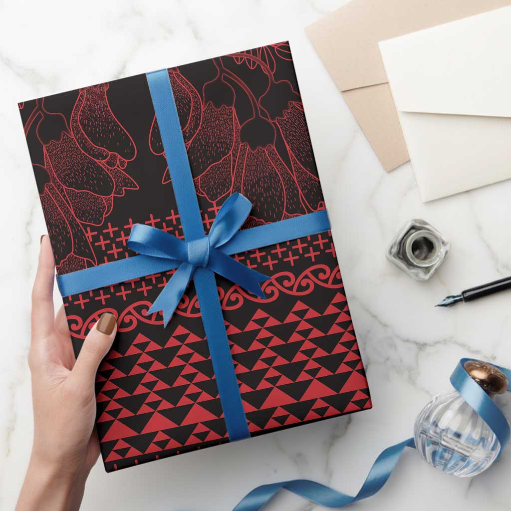Red Taniko Kowhaiwhai Tukutuku Motif Wrapping Paper - Polynesian Pride