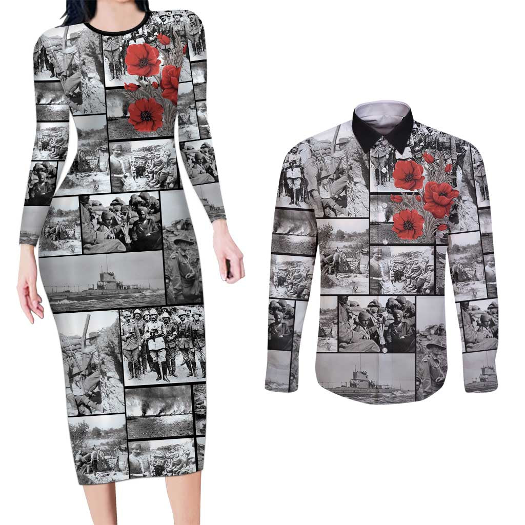 ANZAC Day Gallipoli Campaign Couples Matching Long Sleeve Bodycon Dress and Long Sleeve Button Shirt To The End They Remain LT9 Black - Polynesian Pride
