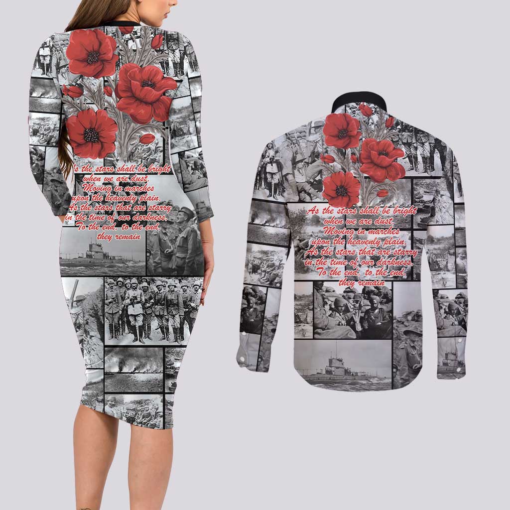 ANZAC Day Gallipoli Campaign Couples Matching Long Sleeve Bodycon Dress and Long Sleeve Button Shirt To The End They Remain LT9 - Polynesian Pride