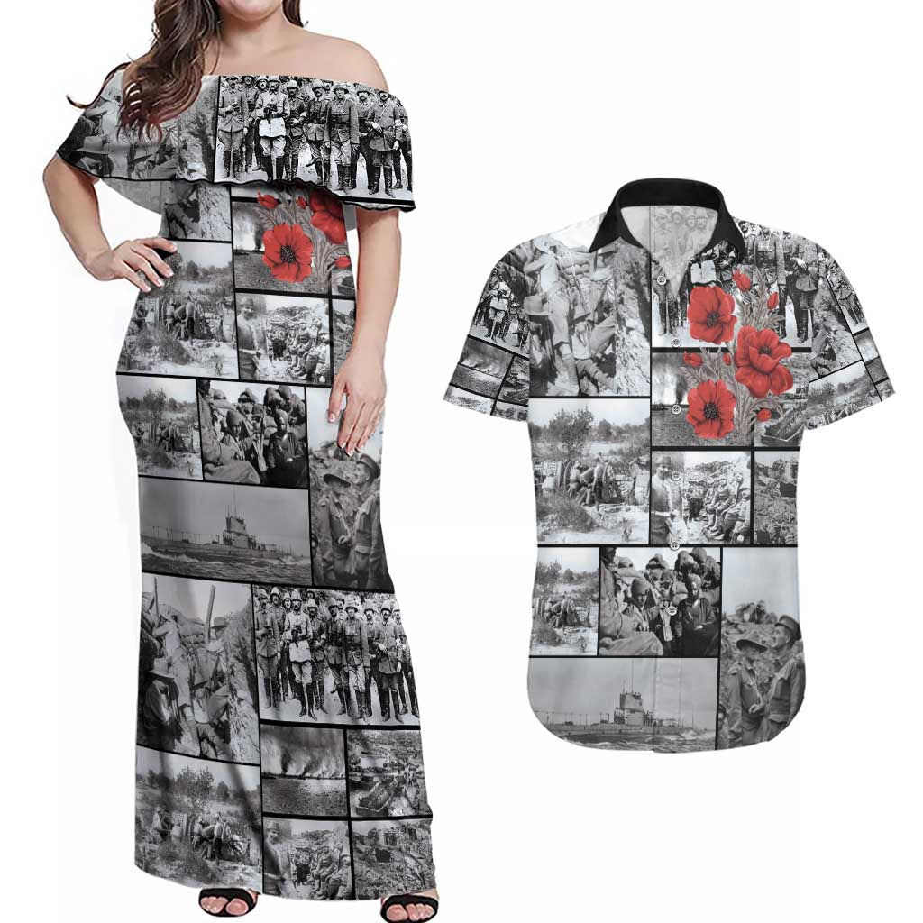 ANZAC Day Gallipoli Campaign Couples Matching Off Shoulder Maxi Dress and Hawaiian Shirt To The End They Remain LT9 Black - Polynesian Pride