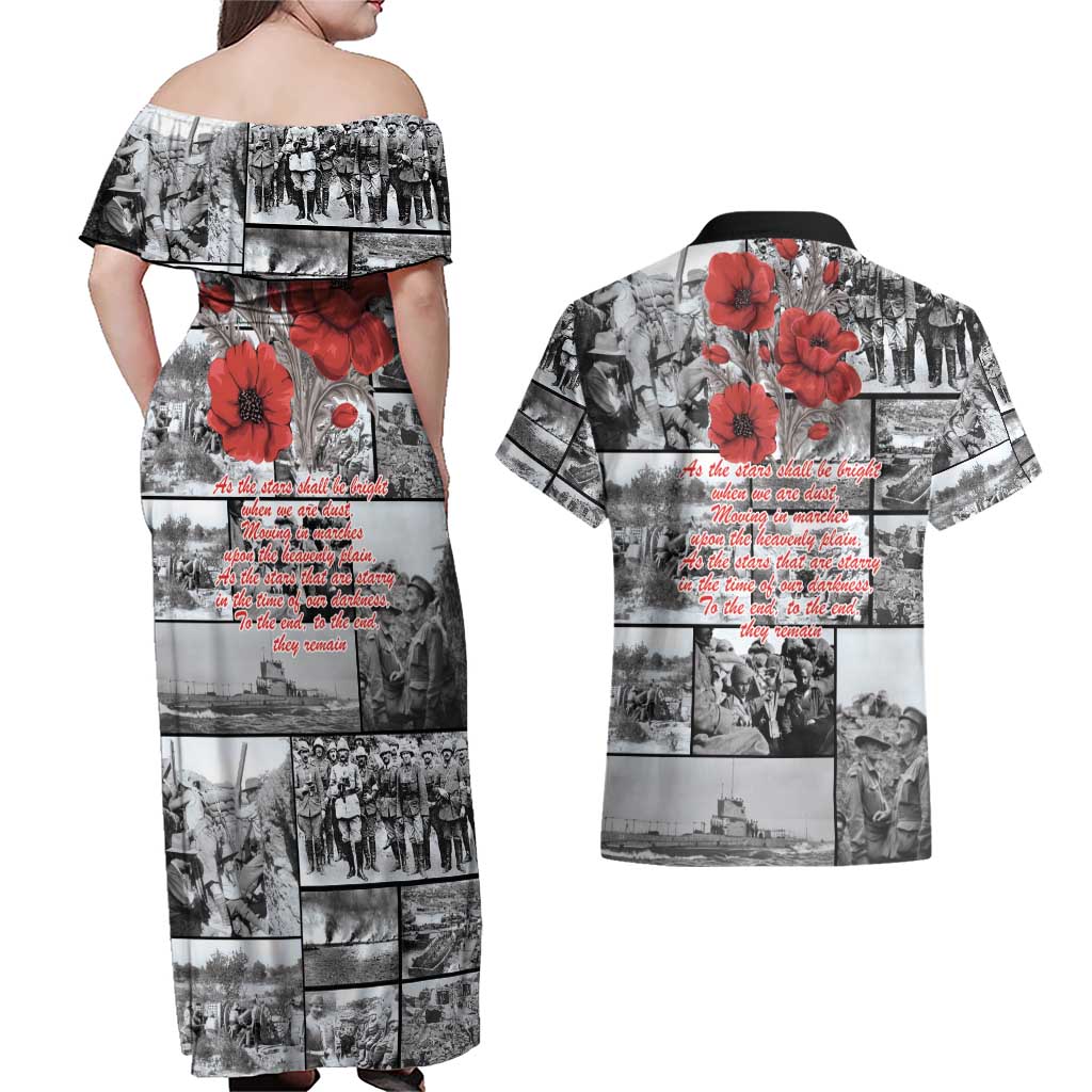 ANZAC Day Gallipoli Campaign Couples Matching Off Shoulder Maxi Dress and Hawaiian Shirt To The End They Remain LT9 - Polynesian Pride