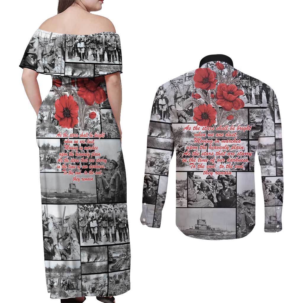 ANZAC Day Gallipoli Campaign Couples Matching Off Shoulder Maxi Dress and Long Sleeve Button Shirt To The End They Remain LT9 - Polynesian Pride