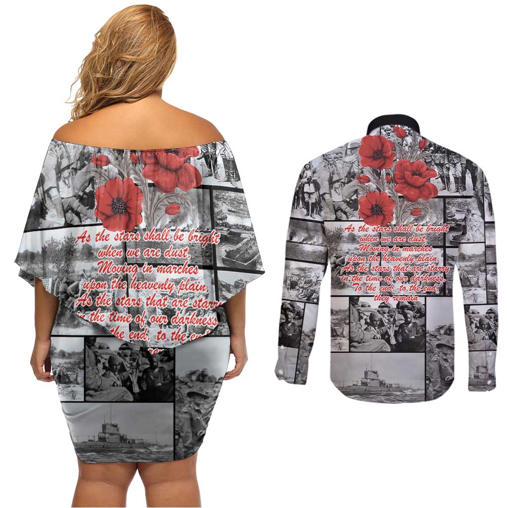 ANZAC Day Gallipoli Campaign Couples Matching Off Shoulder Short Dress and Long Sleeve Button Shirt To The End They Remain LT9 - Polynesian Pride