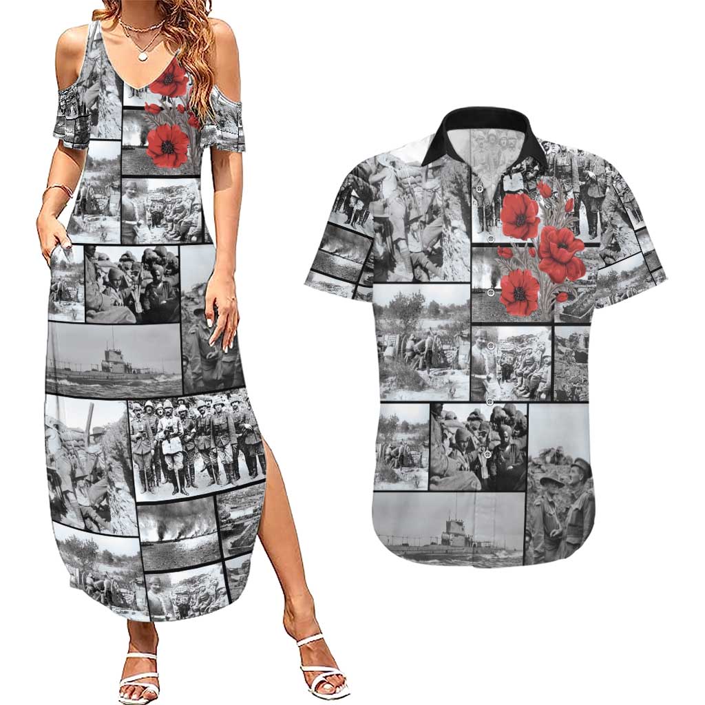 ANZAC Day Gallipoli Campaign Couples Matching Summer Maxi Dress and Hawaiian Shirt To The End They Remain LT9 Black - Polynesian Pride