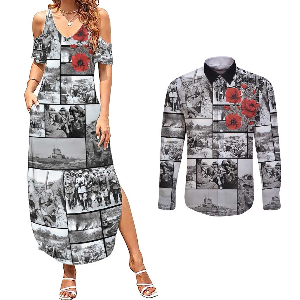 ANZAC Day Gallipoli Campaign Couples Matching Summer Maxi Dress and Long Sleeve Button Shirt To The End They Remain LT9 Black - Polynesian Pride
