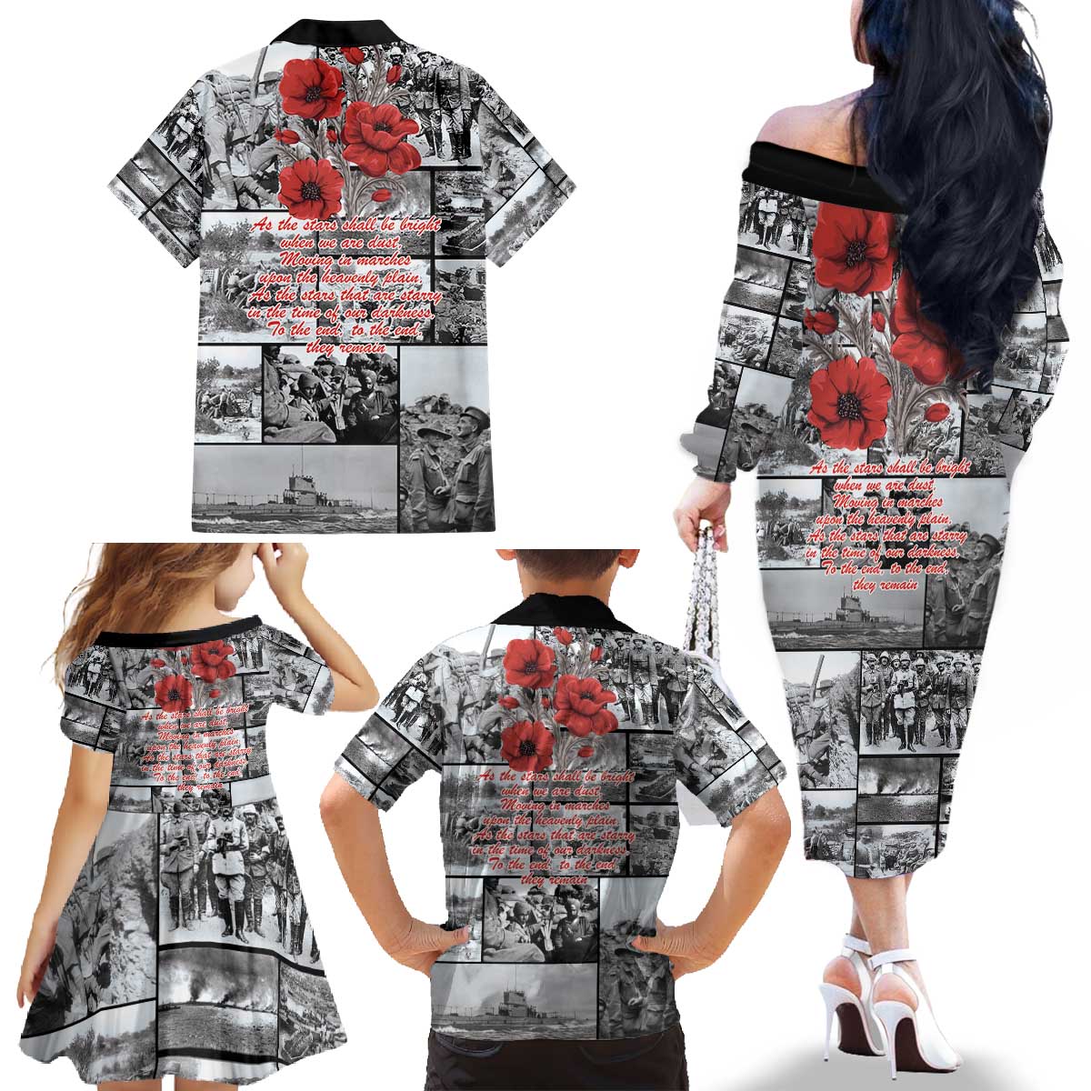 ANZAC Day Gallipoli Campaign Family Matching Off The Shoulder Long Sleeve Dress and Hawaiian Shirt To The End They Remain LT9 - Polynesian Pride
