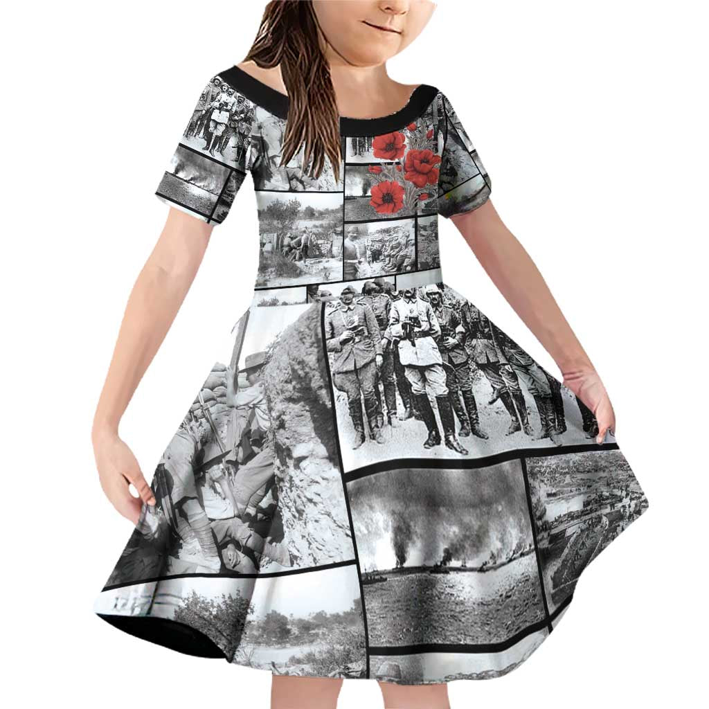 ANZAC Day Gallipoli Campaign Family Matching Off Shoulder Short Dress and Hawaiian Shirt To The End They Remain LT9 Daughter's Dress Black - Polynesian Pride