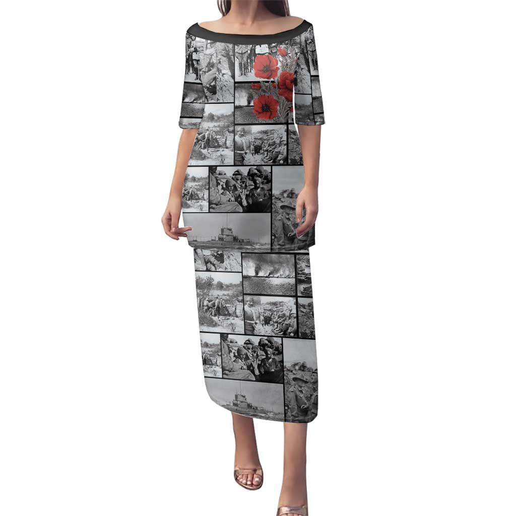 ANZAC Day Gallipoli Campaign Family Matching Puletasi and Hawaiian Shirt To The End They Remain LT9 Mom's Dress Black - Polynesian Pride