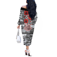 ANZAC Day Gallipoli Campaign Off The Shoulder Long Sleeve Dress To The End They Remain LT9 - Polynesian Pride