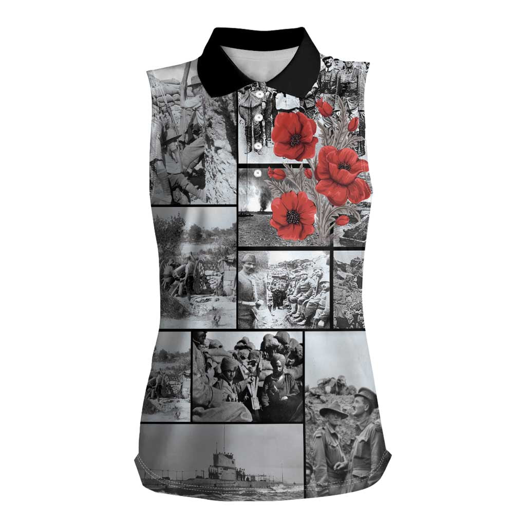 ANZAC Day Gallipoli Campaign Women Sleeveless Polo Shirt To The End They Remain LT9 Female Black - Polynesian Pride