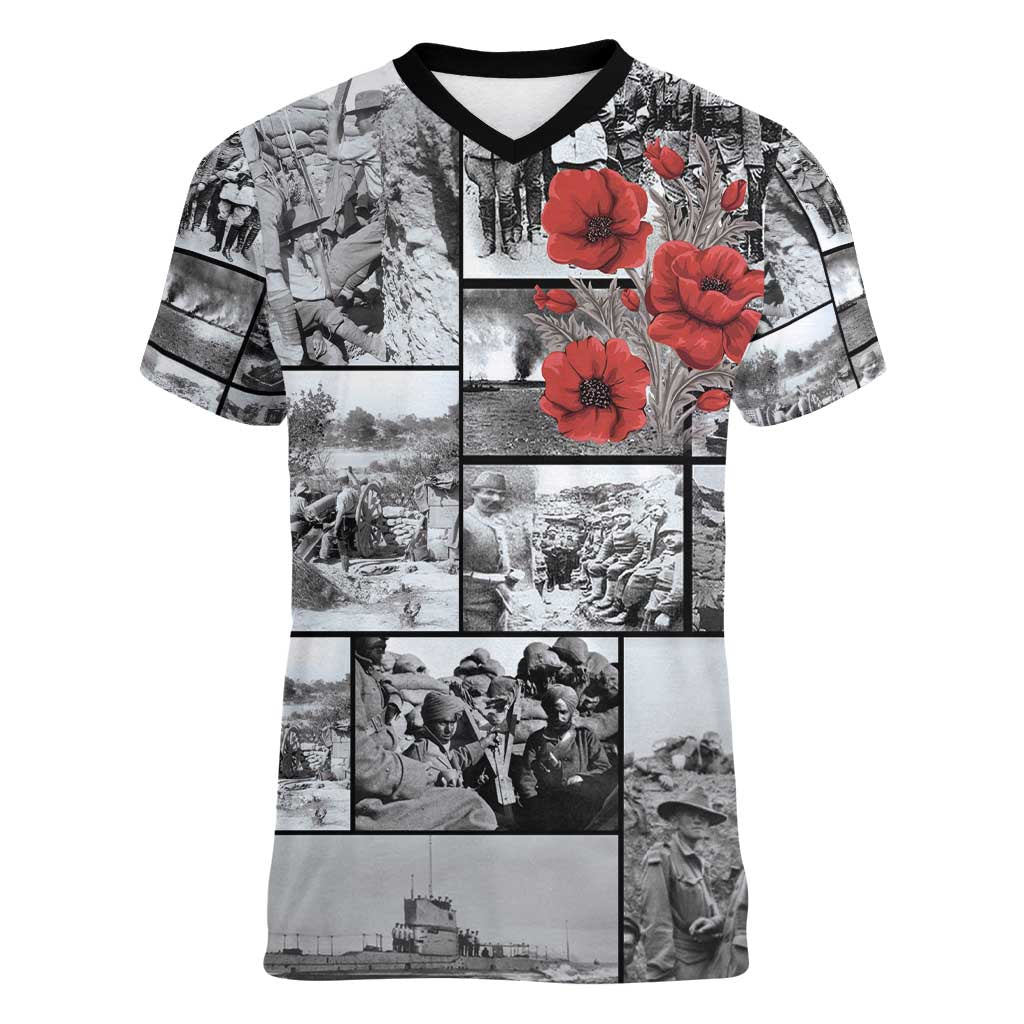 ANZAC Day Gallipoli Campaign Women V-Neck T-Shirt To The End They Remain LT9 Female Black - Polynesian Pride