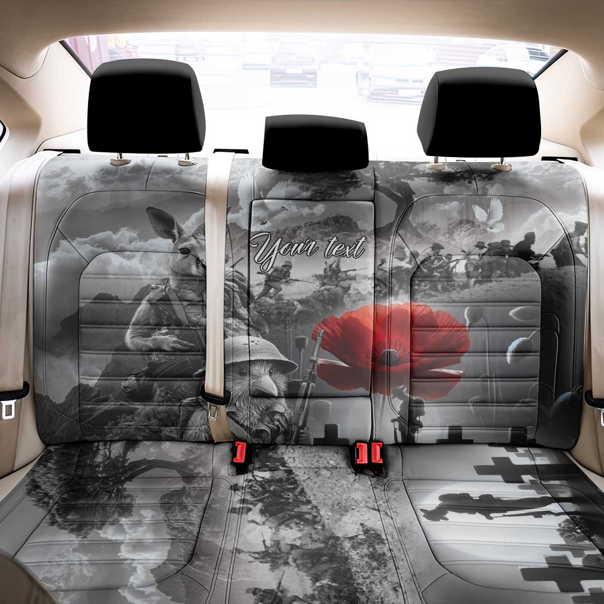 Black ANZAC Day The Battle of Lone Pine Back Car Seat Cover Kiwi-Kangaroo Soldier Lest We Forget LT9 - Polynesian Pride
