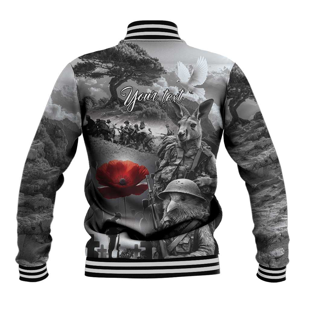 Black ANZAC Day The Battle of Lone Pine Baseball Jacket Kiwi-Kangaroo Soldier Lest We Forget LT9 - Polynesian Pride
