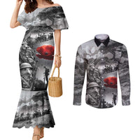 Black ANZAC Day The Battle of Lone Pine Couples Matching Mermaid Dress and Long Sleeve Button Shirt Kiwi-Kangaroo Soldier Lest We Forget LT9 Black - Polynesian Pride