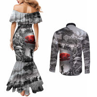 Black ANZAC Day The Battle of Lone Pine Couples Matching Mermaid Dress and Long Sleeve Button Shirt Kiwi-Kangaroo Soldier Lest We Forget LT9 - Polynesian Pride