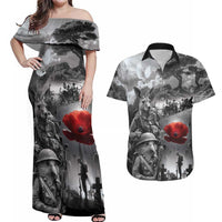 Black ANZAC Day The Battle of Lone Pine Couples Matching Off Shoulder Maxi Dress and Hawaiian Shirt Kiwi-Kangaroo Soldier Lest We Forget LT9 Black - Polynesian Pride