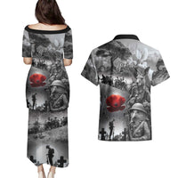 Black ANZAC Day The Battle of Lone Pine Couples Matching Puletasi and Hawaiian Shirt Kiwi-Kangaroo Soldier Lest We Forget LT9 - Polynesian Pride
