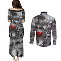 Black ANZAC Day The Battle of Lone Pine Couples Matching Puletasi and Long Sleeve Button Shirt Kiwi-Kangaroo Soldier Lest We Forget LT9 - Polynesian Pride