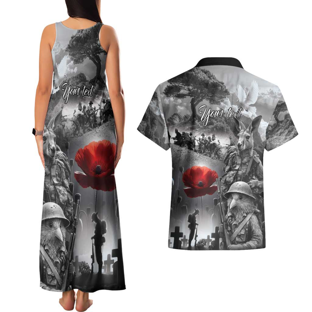 Black ANZAC Day The Battle of Lone Pine Couples Matching Tank Maxi Dress and Hawaiian Shirt Kiwi-Kangaroo Soldier Lest We Forget LT9 - Polynesian Pride
