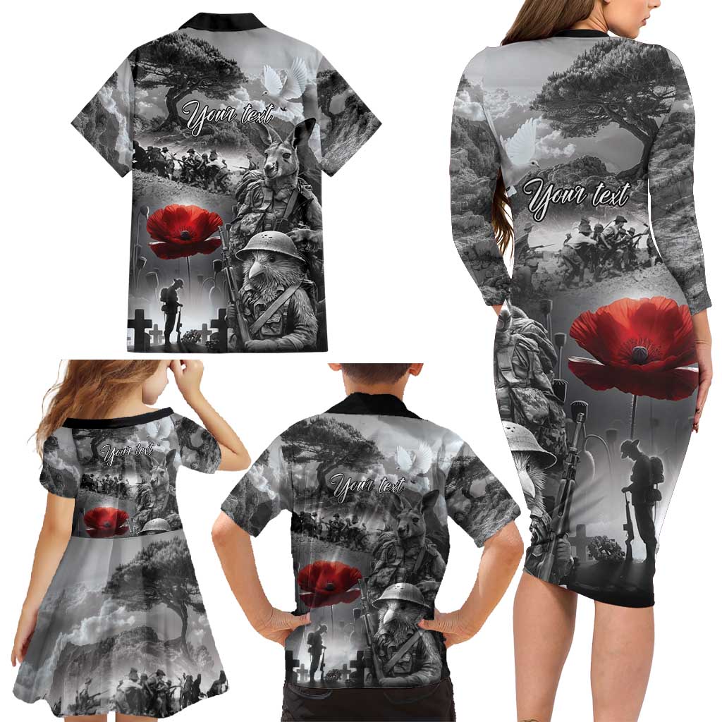 Black ANZAC Day The Battle of Lone Pine Family Matching Long Sleeve Bodycon Dress and Hawaiian Shirt Kiwi-Kangaroo Soldier Lest We Forget LT9 - Polynesian Pride