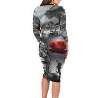 Black ANZAC Day The Battle of Lone Pine Family Matching Long Sleeve Bodycon Dress and Hawaiian Shirt Kiwi-Kangaroo Soldier Lest We Forget LT9 - Polynesian Pride