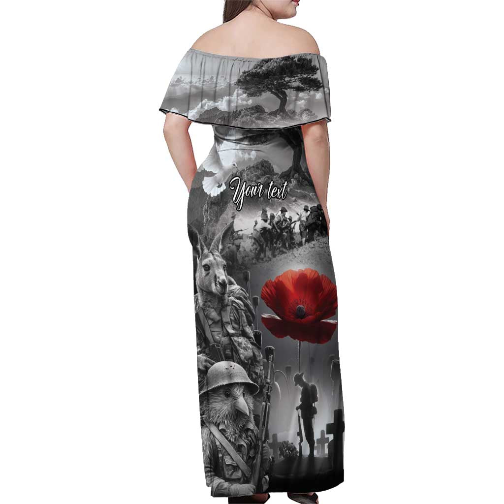 Black ANZAC Day The Battle of Lone Pine Family Matching Off Shoulder Maxi Dress and Hawaiian Shirt Kiwi-Kangaroo Soldier Lest We Forget LT9 - Polynesian Pride