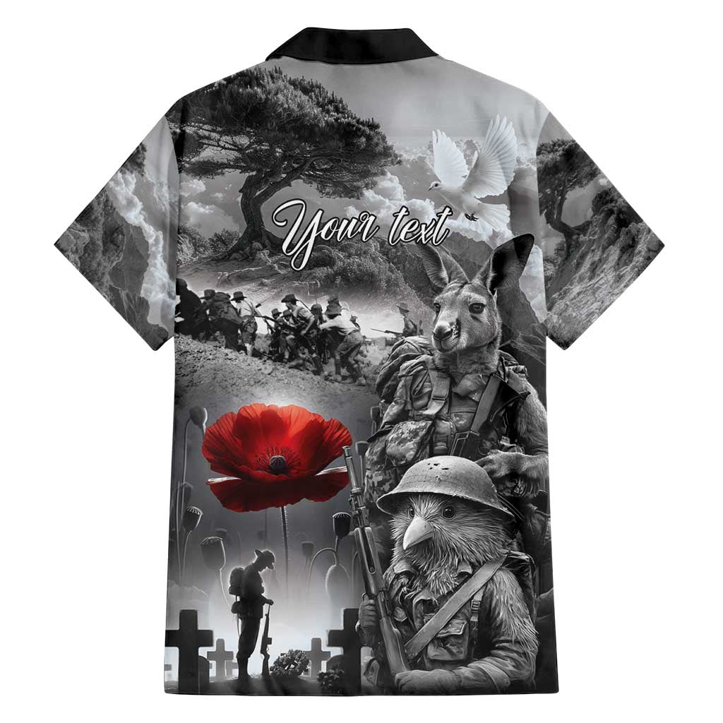 Black ANZAC Day The Battle of Lone Pine Family Matching Off Shoulder Short Dress and Hawaiian Shirt Kiwi-Kangaroo Soldier Lest We Forget LT9 - Polynesian Pride