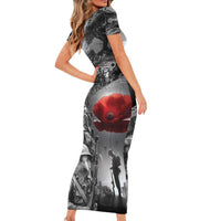 Black ANZAC Day The Battle of Lone Pine Family Matching Short Sleeve Bodycon Dress and Hawaiian Shirt Kiwi-Kangaroo Soldier Lest We Forget LT9 - Polynesian Pride
