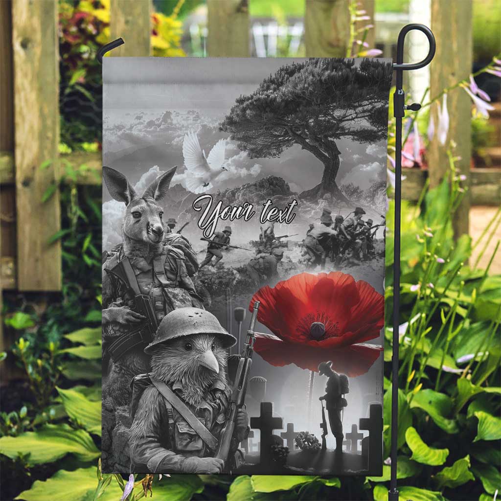 Black ANZAC Day The Battle of Lone Pine Garden Flag Kiwi-Kangaroo Soldier Lest We Forget LT9 Garden Flag Black - Polynesian Pride